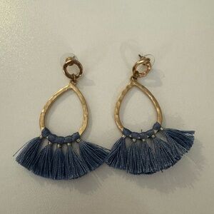 Gold and Blue Tassel Earrings